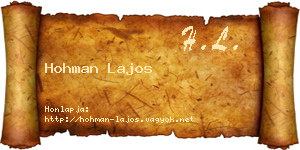 Hohman Lajos névjegykártya